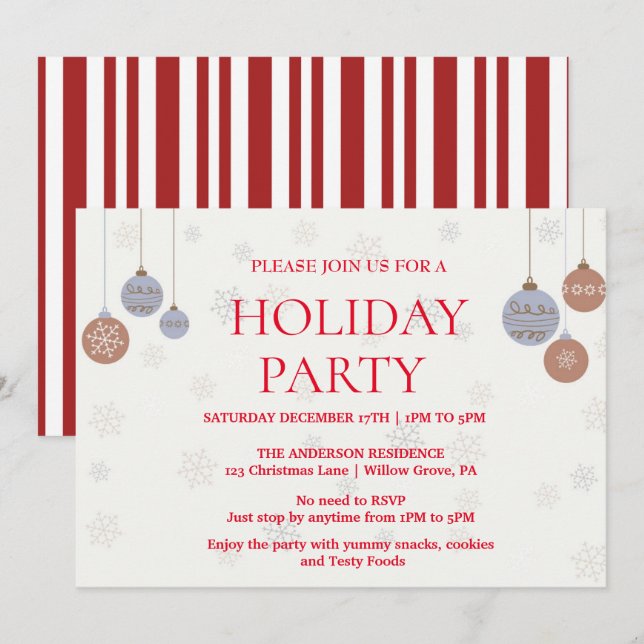 Holiday Invitation with Christmas Ornaments (Front/Back)