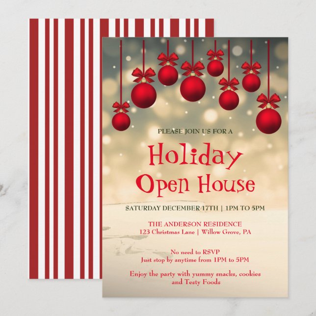 Holiday Invitation with Christmas Ornaments (Front/Back)