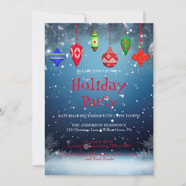 Holiday Invitation with Christmas Ornaments (Front)