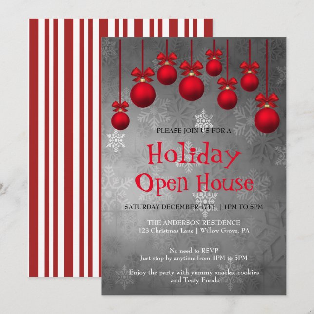 Holiday Invitation with Christmas Ornaments (Front/Back)