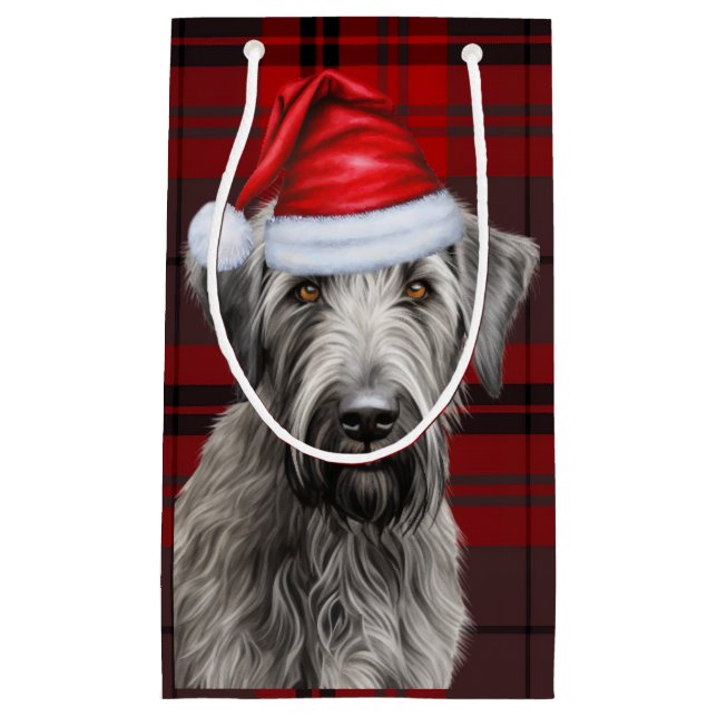 Holiday Irish Wolfhound Dog Red Plaid Christmas Small Gift Bag (Front)