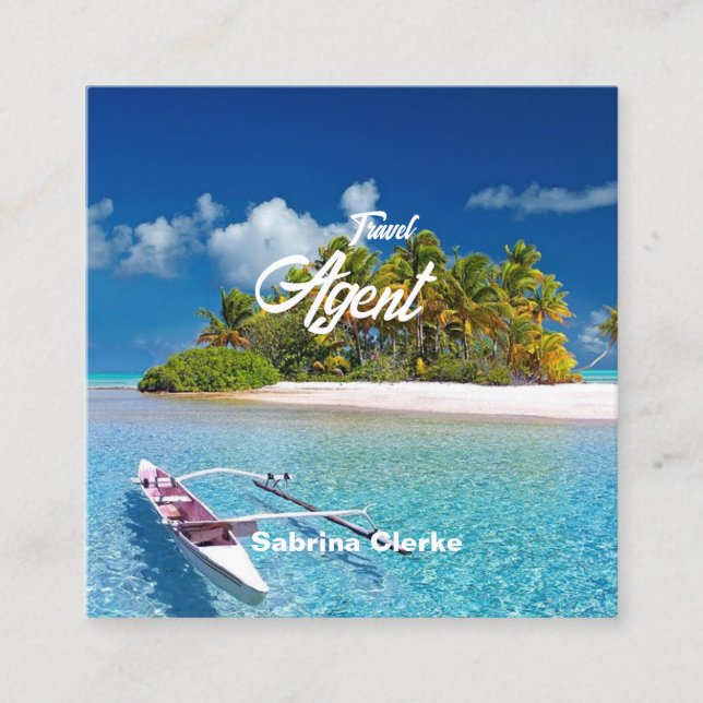 Holiday island custom name square business card (Front)