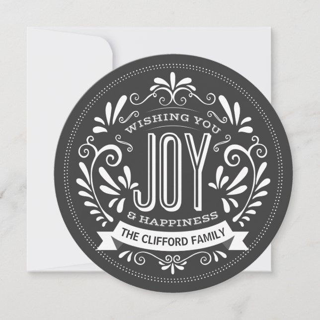 HOLIDAY JOY CHALKBOARD ROUND PHOTO GREETING CARD (Front)