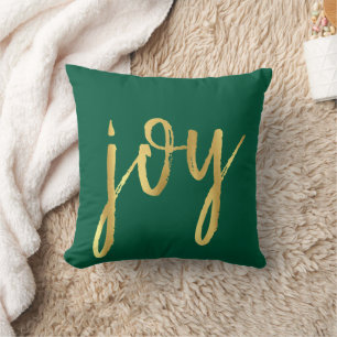 Holiday Joy   Classic Gold Marker Script on Green Cushion