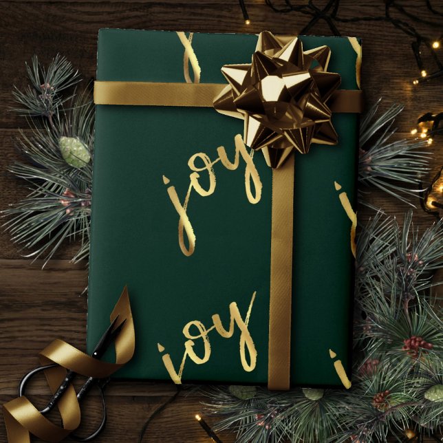 Holiday Joy | Classic Gold Marker Script on Green Wrapping Paper (Creator Uploaded)