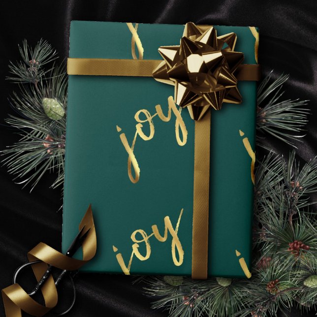 Holiday Joy | Classic Gold Marker Script on Green Wrapping Paper (Creator Uploaded)