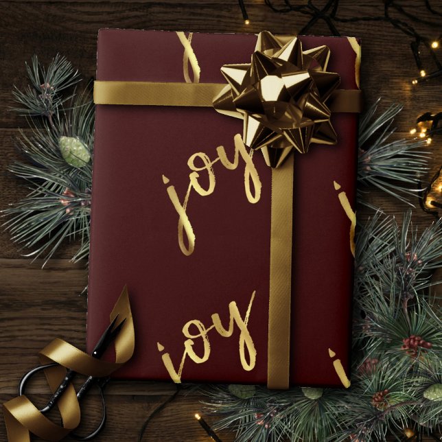 Holiday Joy | Classic Gold Marker Script on Red Wrapping Paper (Creator Uploaded)