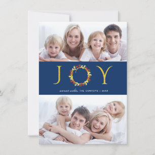 Holiday Joy Gold Faux Foil 2-Photo Greeting
