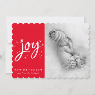 HOLIDAY JOY PHOTO modern festive cute red sparkles Card