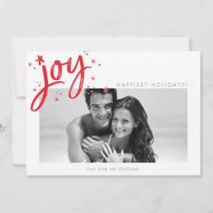 HOLIDAY JOY PHOTO modern festive red sparkles Card