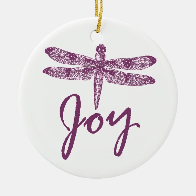 Holiday Joy Purple Dragonfly Ceramic Tree Decoration (Front)