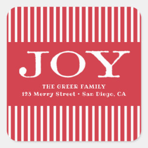 Holiday Joy Red and White Stripes Square Sticker