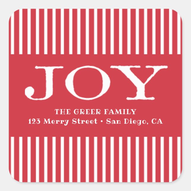 Holiday Joy Red and White Stripes Square Sticker (Front)