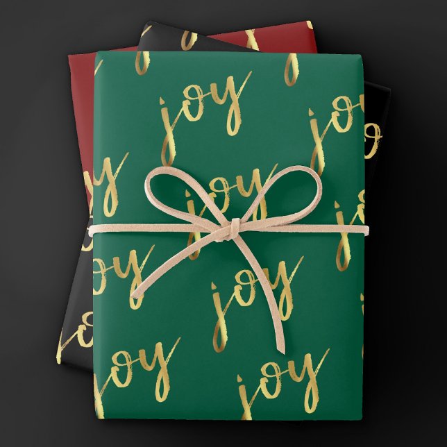 Holiday Joy Script | Faux Gold Foil in Multi Colou Wrapping Paper Sheet (Creator Uploaded)