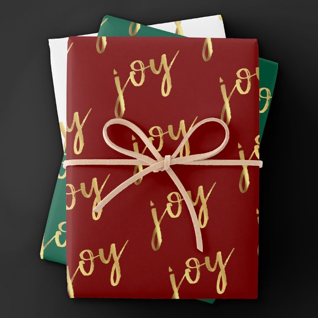 Holiday Joy Script | Faux Gold Foil in Multi Colou Wrapping Paper Sheet (Creator Uploaded)