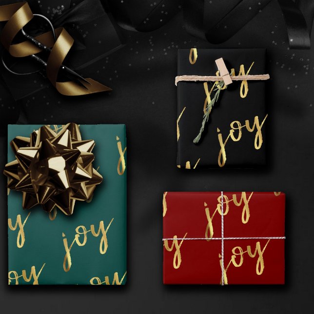 Holiday Joy Script | Faux Gold Foil in Multi Colou Wrapping Paper Sheet (Creator Uploaded)