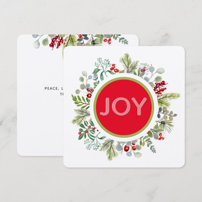 Holiday Joy Simple Watercolor Wreath Holiday Card (Front/Back)