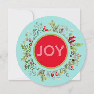 Holiday Joy Watercolor Wreath Holiday Card