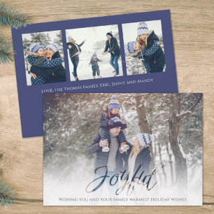 Holiday Joyful Script Blue White Snowflake 4 Photo