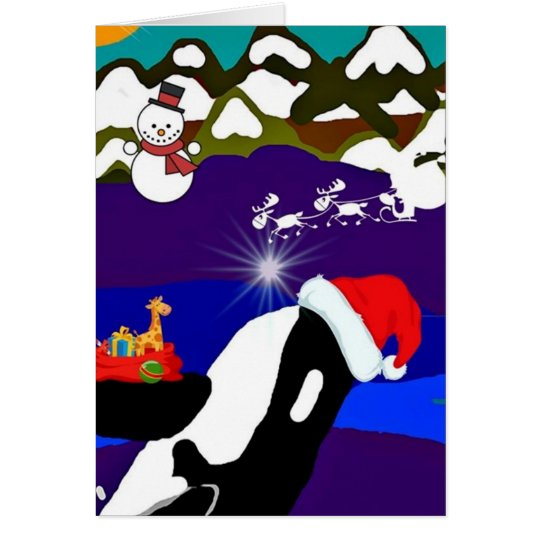 Holiday Killer Whale Santa Greeting Card