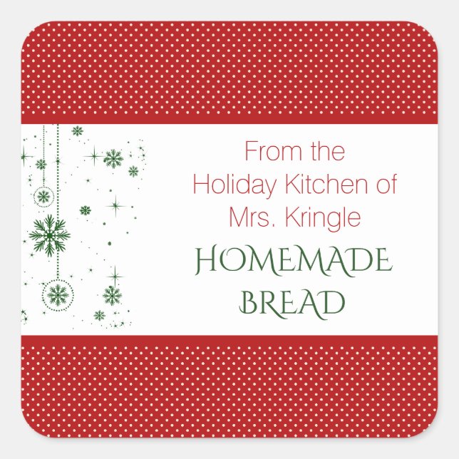 Holiday Kitchen of Baking Red Green Snowflakes Square Sticker (Front)