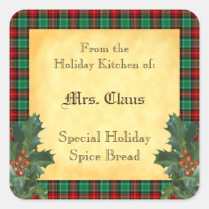 Holiday Kitchen of Holly Plaid Baking Stickers
