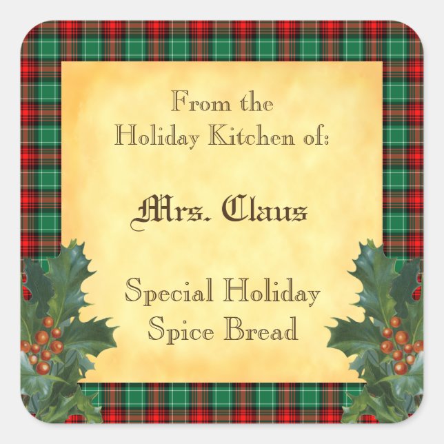 Holiday Kitchen of Holly Plaid Baking Stickers (Front)