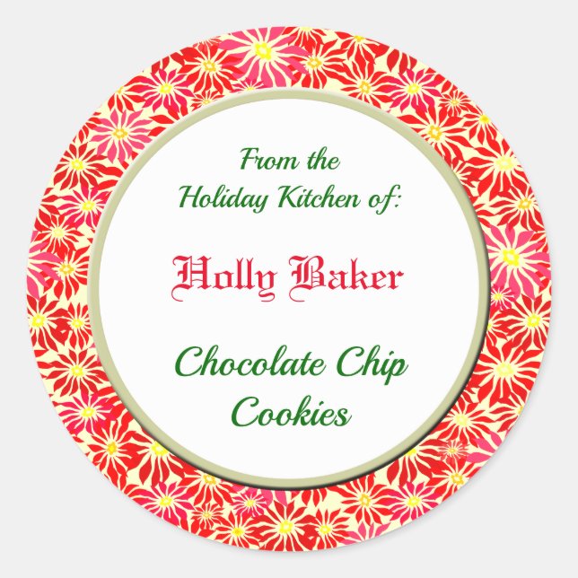 Holiday Kitchen of Red Poinsettia Baking Sticker (Front)