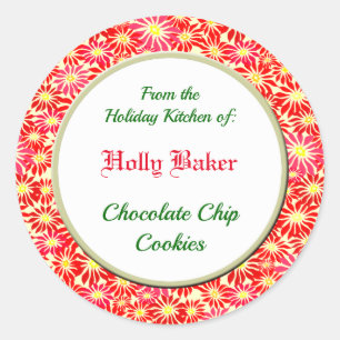 Holiday Kitchen of Red Poinsettia on Yellow Baking Classic Round Sticker