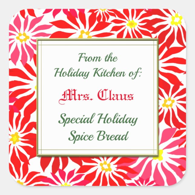 Holiday Kitchen of Red Poinsettias Baking Sticker (Front)