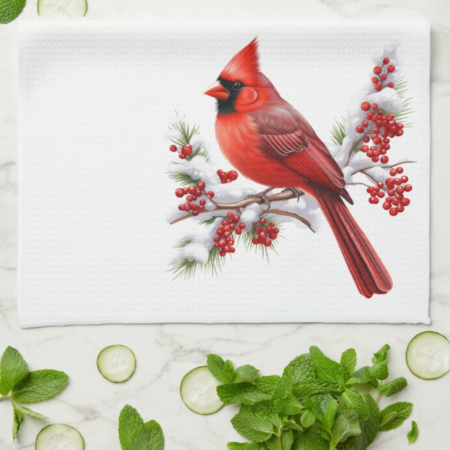 Holiday Kitchen Towel-Cardinal Tea Towel (Folded)