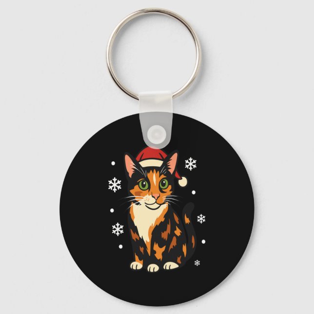 Holiday Kitten Cute Christmas Cat Design Uni Long  Key Ring (Front)