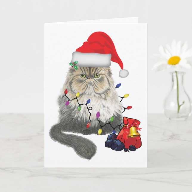Holiday Kitty ~ 5" x 7" Folded Greeting Card (Small Plant)