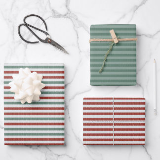 Holiday Knitted Sweater Stripes (red and green) Wrapping Paper Sheet