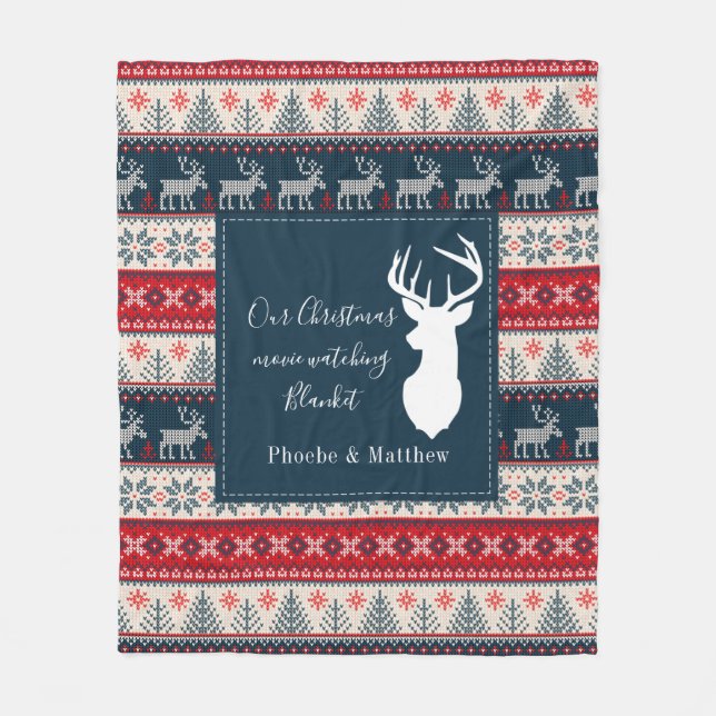 Holiday Knitting Pattern Christmas Personalised Fleece Blanket (Front)