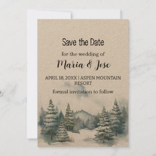 Holiday Kraft Winter Mountain Pine Save the Date Invitation