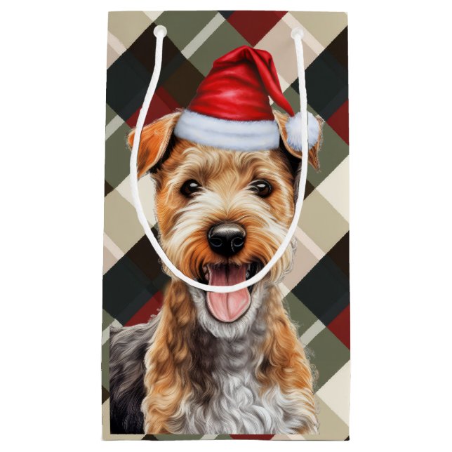 Holiday Lakeland Terrier Dog Fun Plaid Christmas Small Gift Bag (Front)