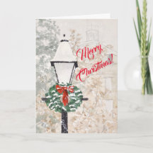 Holiday lamppost with wreath Christmas Card