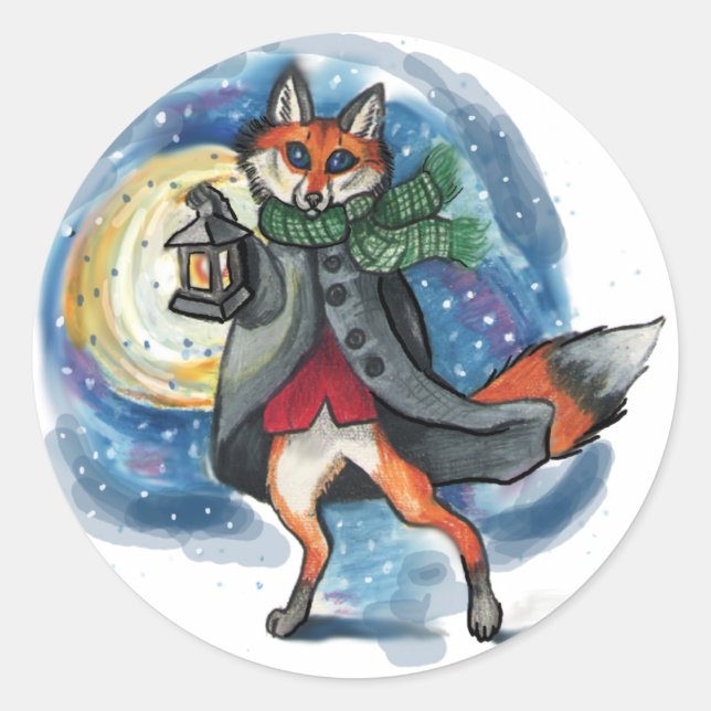 Holiday Lantern Fox~stickers Classic Round Sticker (Front)