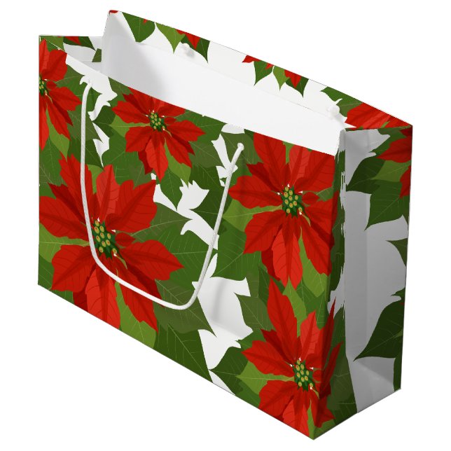 Holiday Large Gift Bag-Poinsettias Bag (Front Angled)