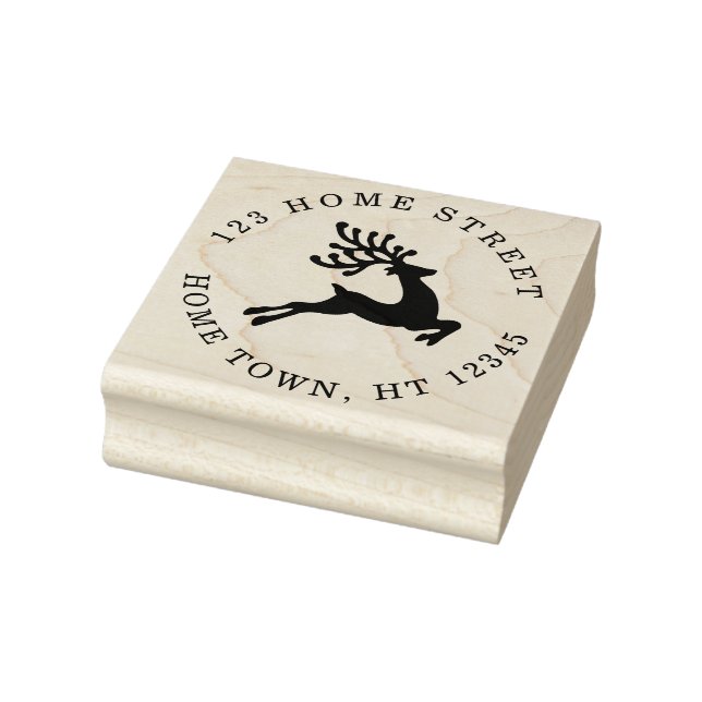 Holiday Leaping Reindeer Circular Return Address Rubber Stamp (Stamp)