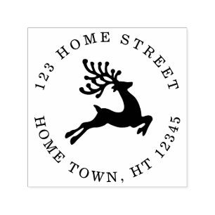 Holiday Leaping Reindeer Circular Return Address Self-inking Stamp