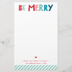HOLIDAY LETTER modern fun be merry typography Stationery