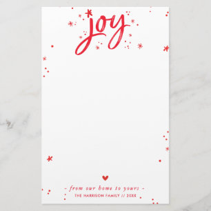 HOLIDAY LETTER modern hand lettered script joy red Stationery