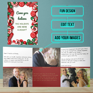 Holiday Letter with Photo - Candy Canes Tri-Fold Invitation