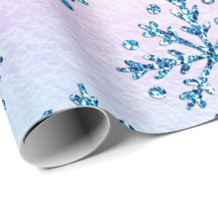 Holiday LG Ice Blu Snowflakes Iridescent Faux Foil Wrapping Paper