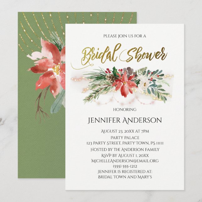 Holiday Lights Bouquet Bridal Shower Invitation (Front/Back)