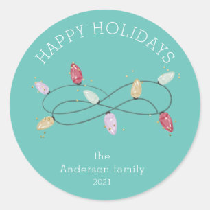 holiday lights colourful happy holidays classic round sticker