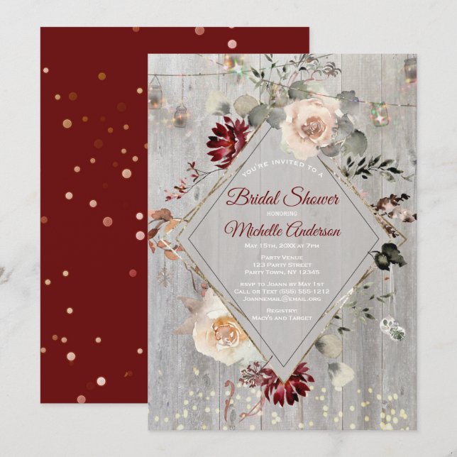 Holiday Lights Mason Jar Floral Bridal Shower Invitation (Front/Back)