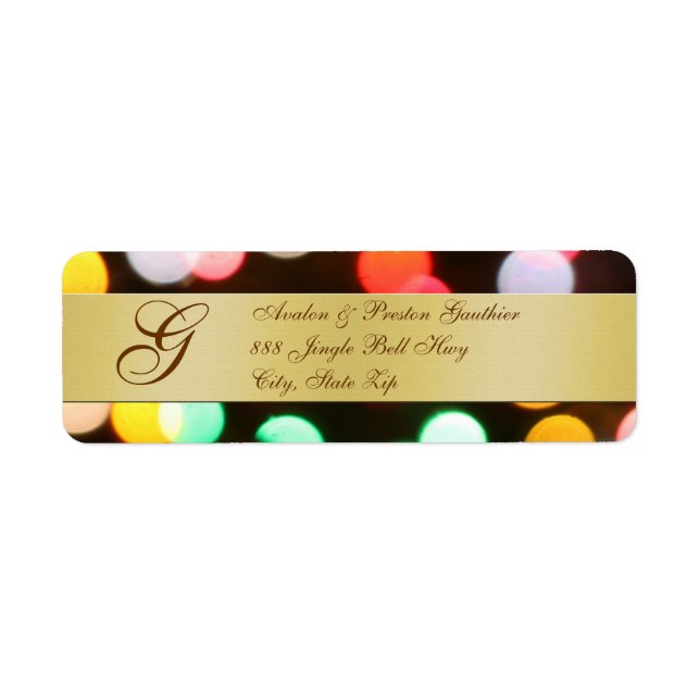 Holiday Lights Monogram New Years Address Labels (Front)